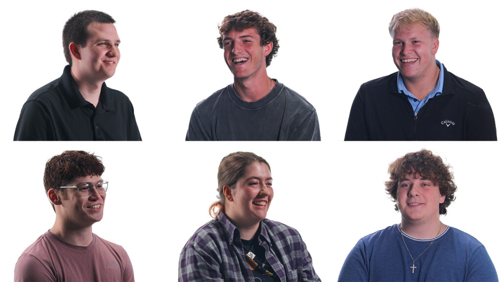 A grid of images showing six college aged interns smiling