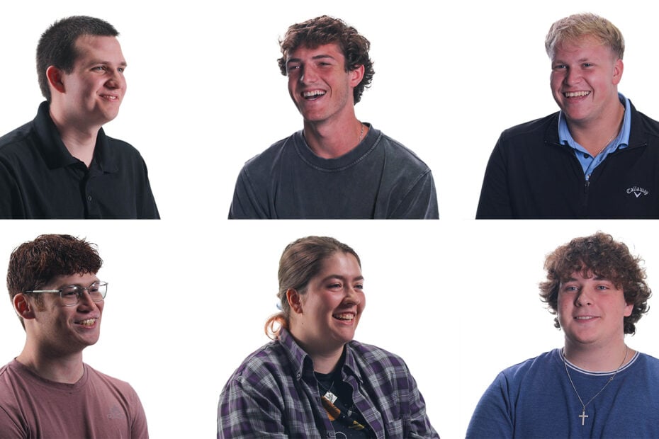 A grid of images showing six college aged interns smiling